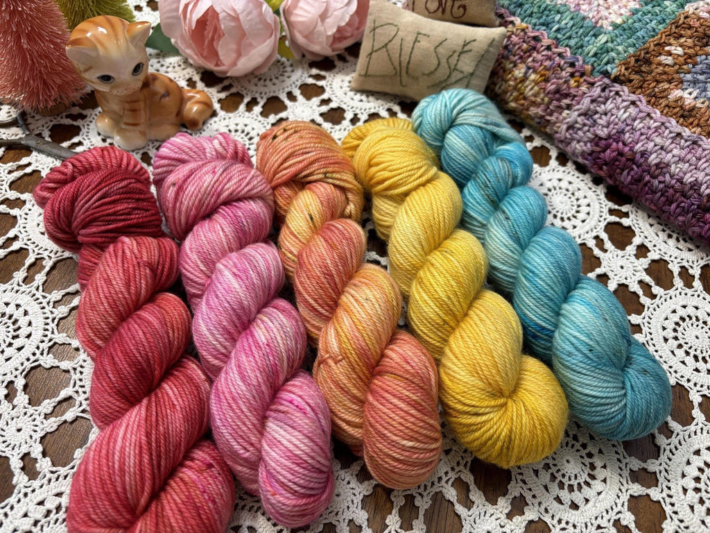 Lolly Bags – 5 x 50g Skeins Hand Dyed Pure Merino Yarn, 8ply, 100% Superwash Merino