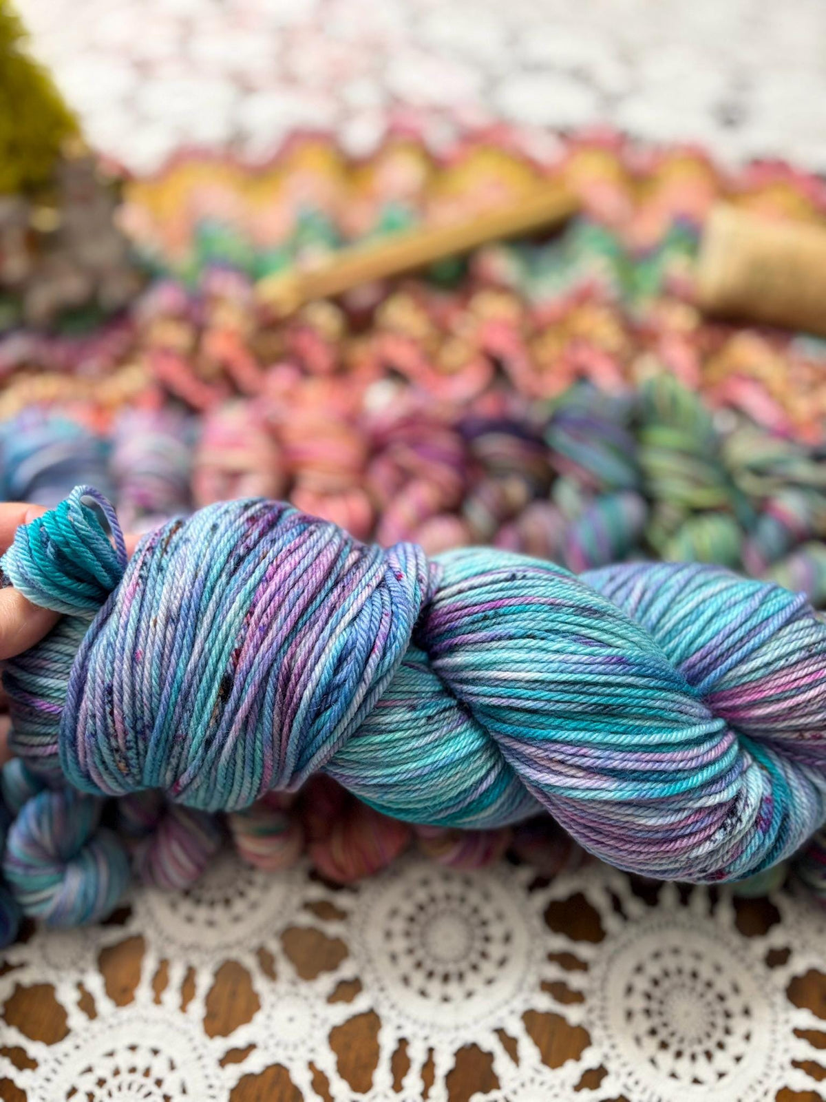Mermaids Keep Deluxe Pack – 12 Mini Skeins + 100g Skein Hand Dyed Merino, 8ply, 752m, 75% Merino 25% Recycled Nylon