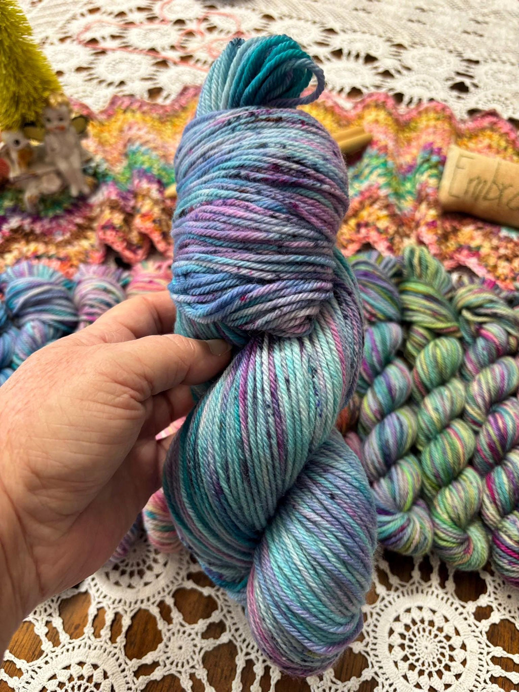 Mermaids Keep Deluxe Pack – 12 Mini Skeins + 100g Skein Hand Dyed Merino, 8ply, 752m, 75% Merino 25% Recycled Nylon