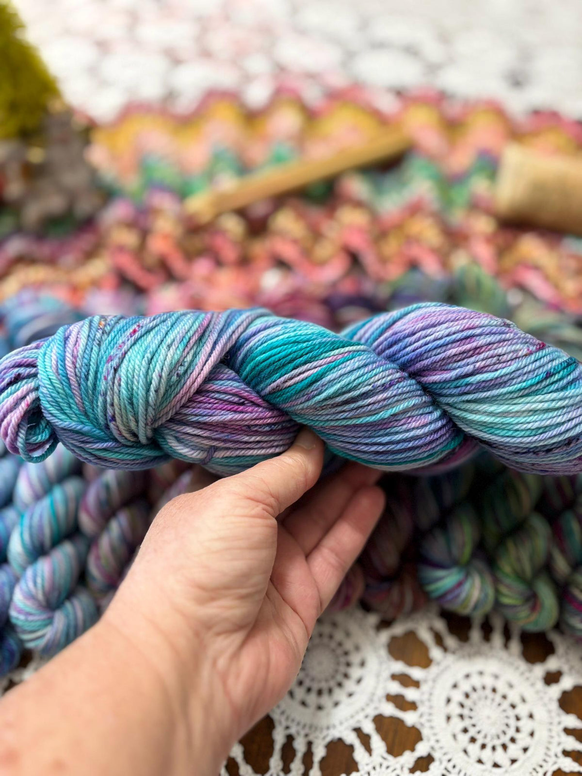 Mermaids Keep Deluxe Pack – 12 Mini Skeins + 100g Skein Hand Dyed Merino, 8ply, 752m, 75% Merino 25% Recycled Nylon