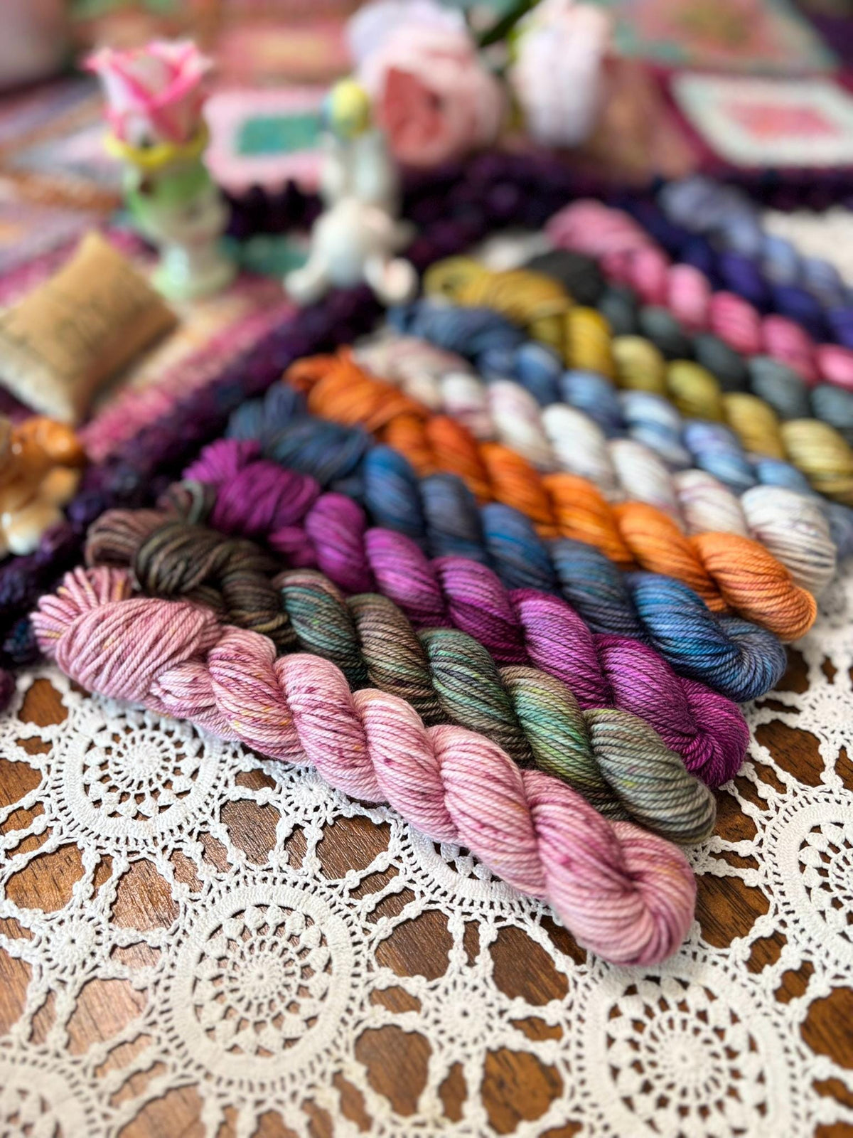 Hallowed Deluxe Blanket Bits Pack – 12 Mini Skeins + 100g Skein Hand Dyed Merino, 8ply, 752m, 75% Merino 25% Nylon