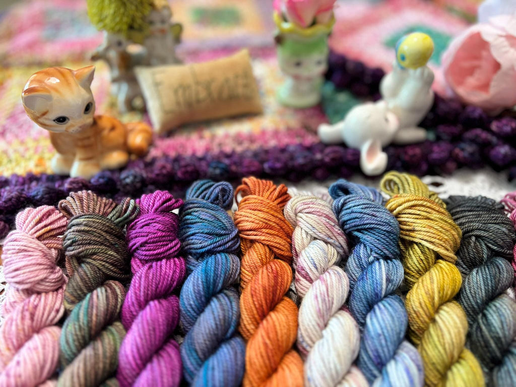 Hallowed Deluxe Blanket Bits Pack – 12 Mini Skeins + 100g Skein Hand Dyed Merino, 8ply, 752m, 75% Merino 25% Nylon
