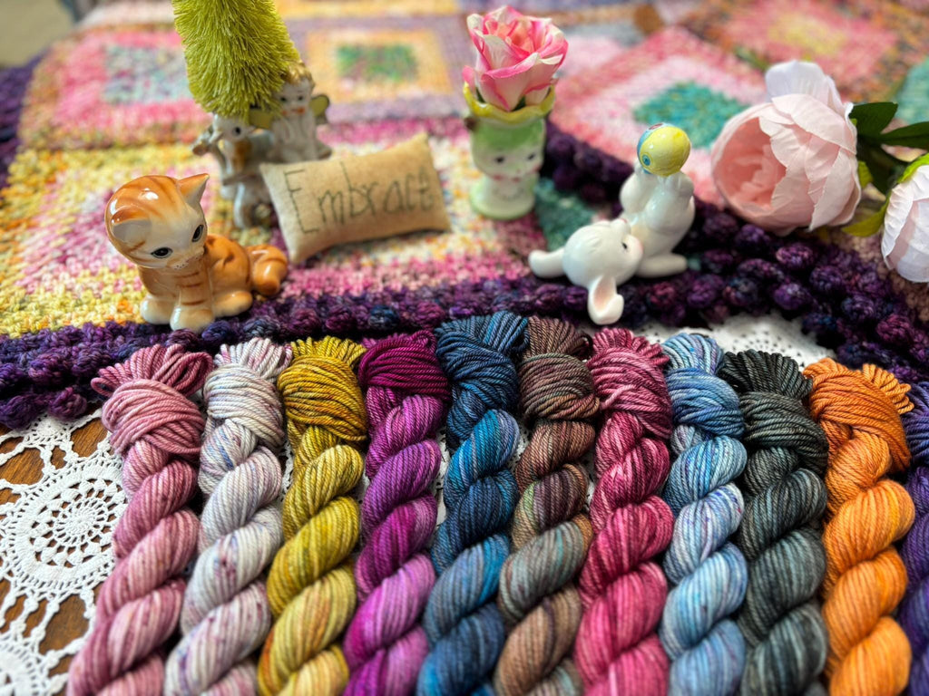 Hallowed Deluxe Blanket Bits Pack – 12 Mini Skeins + 100g Skein Hand Dyed Merino, 8ply, 752m, 75% Merino 25% Nylon