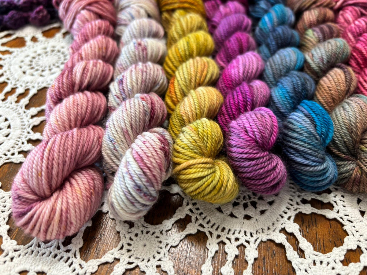 Hallowed Deluxe Blanket Bits Pack – 12 Mini Skeins + 100g Skein Hand Dyed Merino, 8ply, 752m, 75% Merino 25% Nylon