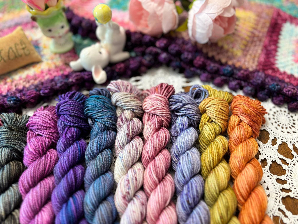 Hallowed Deluxe Blanket Bits Pack – 12 Mini Skeins + 100g Skein Hand Dyed Merino, 8ply, 752m, 75% Merino 25% Nylon