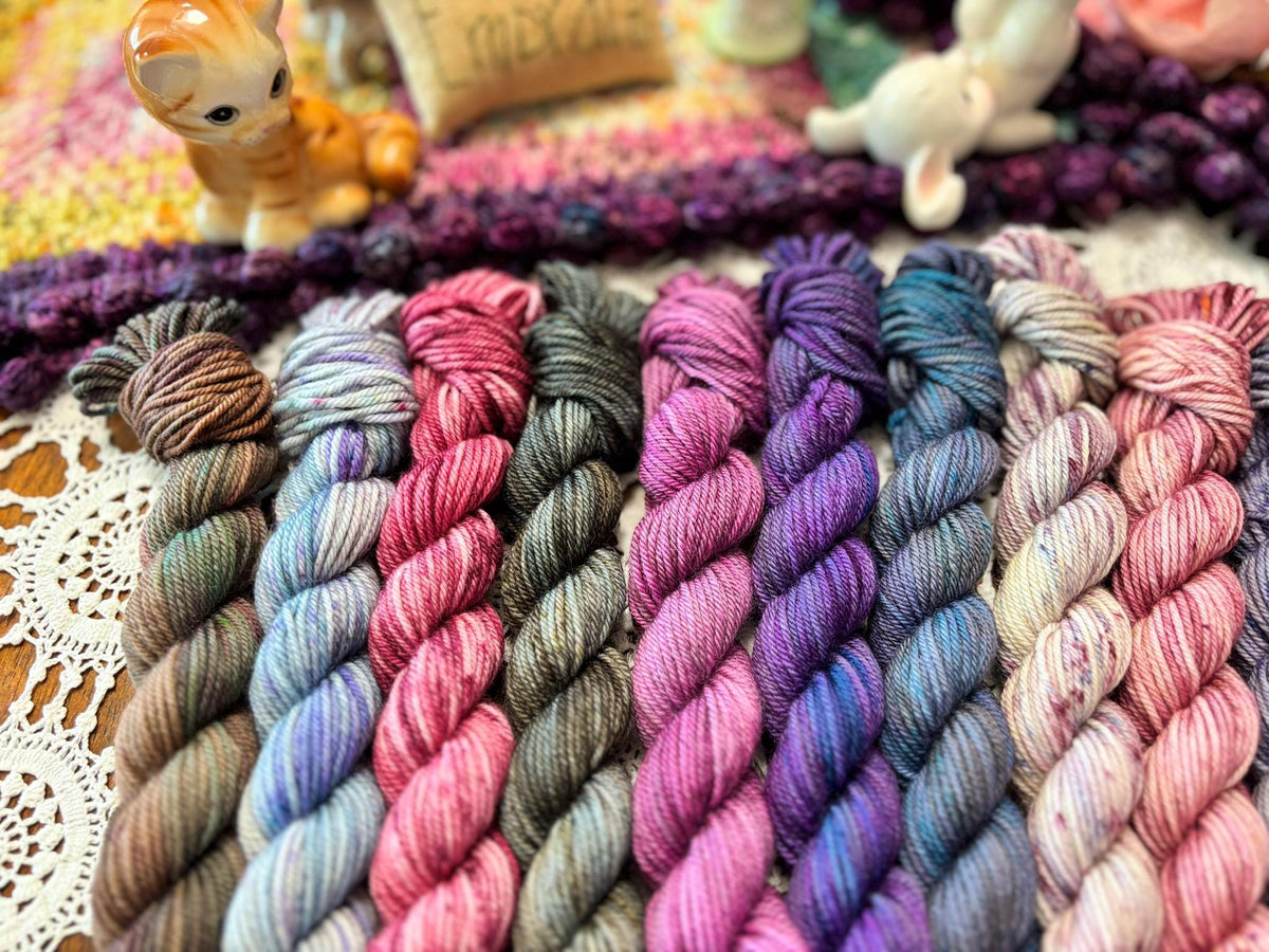 Hallowed Deluxe Blanket Bits Pack – 12 Mini Skeins + 100g Skein Hand Dyed Merino, 8ply, 752m, 75% Merino 25% Nylon