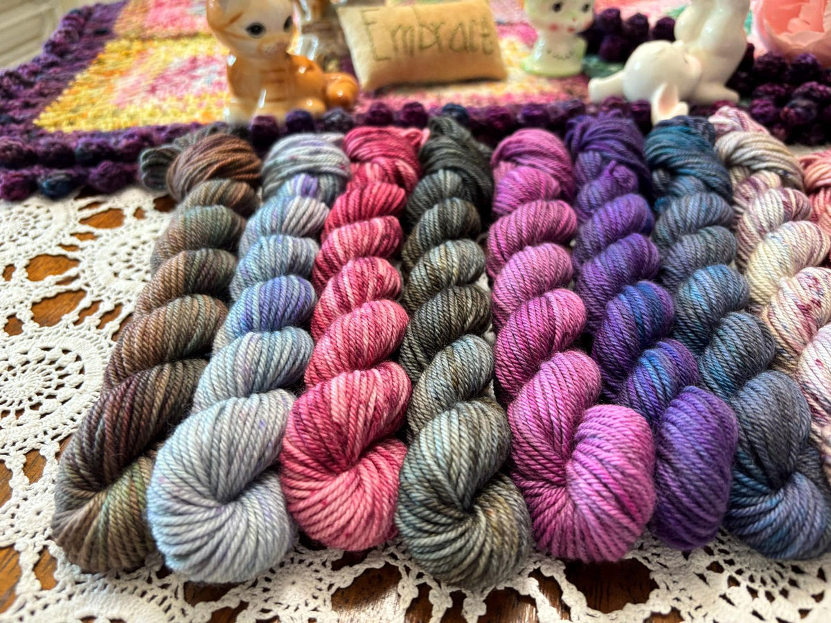 Hallowed Deluxe Blanket Bits Pack – 12 Mini Skeins + 100g Skein Hand Dyed Merino, 8ply, 752m, 75% Merino 25% Nylon