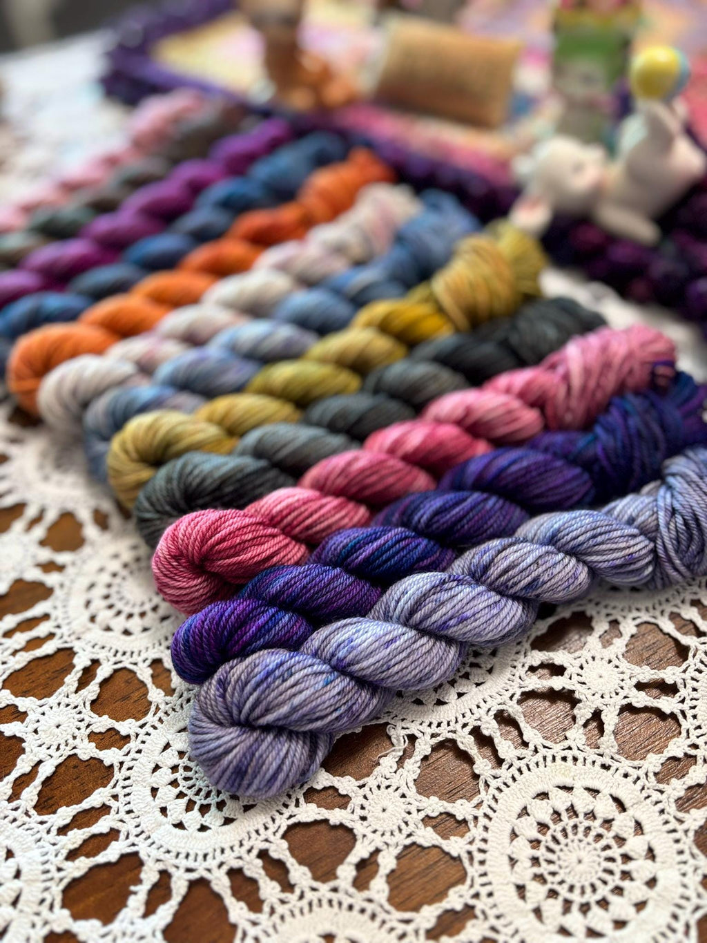 Hallowed Deluxe Blanket Bits Pack – 12 Mini Skeins + 100g Skein Hand Dyed Merino, 8ply, 752m, 75% Merino 25% Nylon