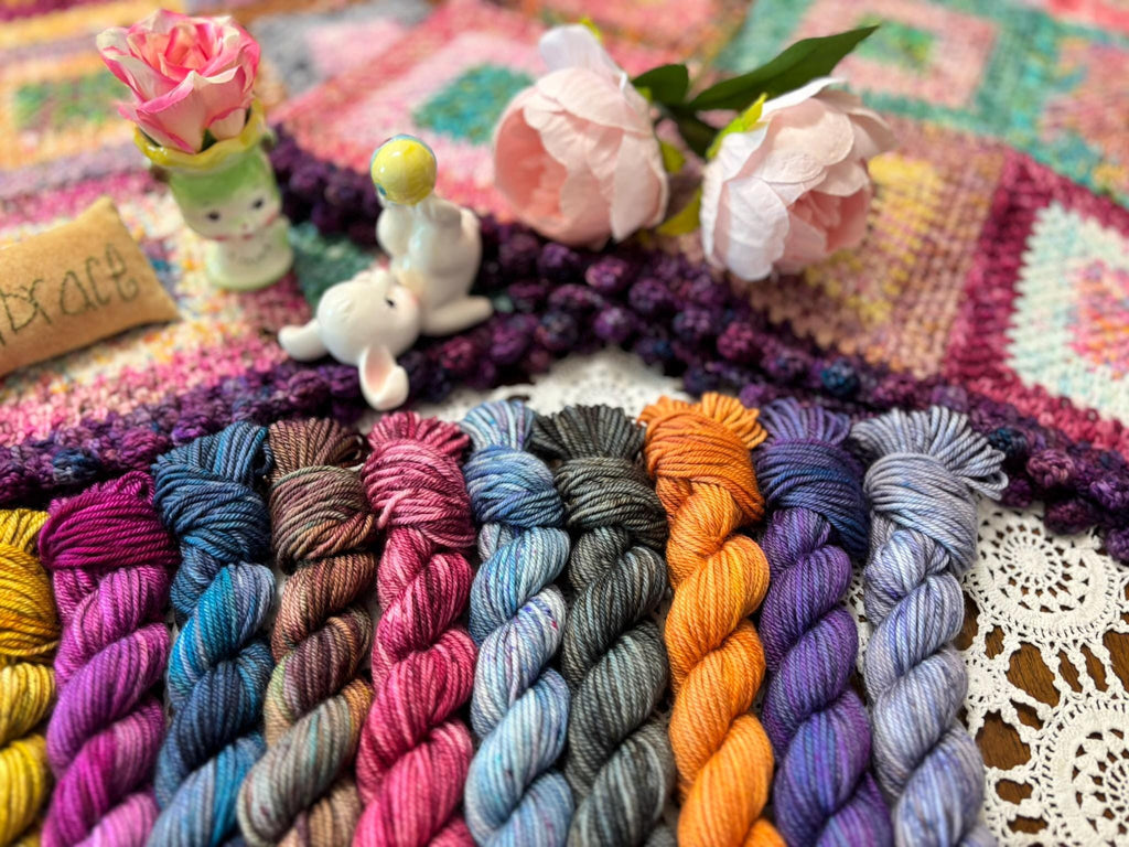 Hallowed Deluxe Blanket Bits Pack – 12 Mini Skeins + 100g Skein Hand Dyed Merino, 8ply, 752m, 75% Merino 25% Nylon