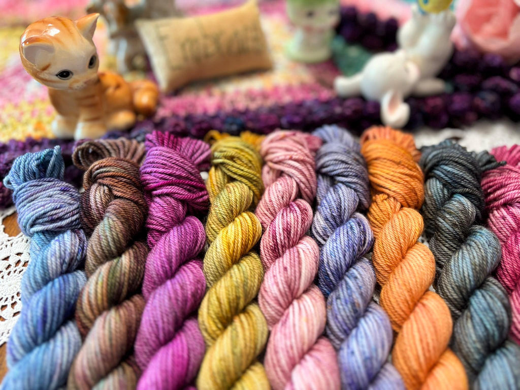 Hallowed Deluxe Blanket Bits Pack – 12 Mini Skeins + 100g Skein Hand Dyed Merino, 8ply, 752m, 75% Merino 25% Nylon