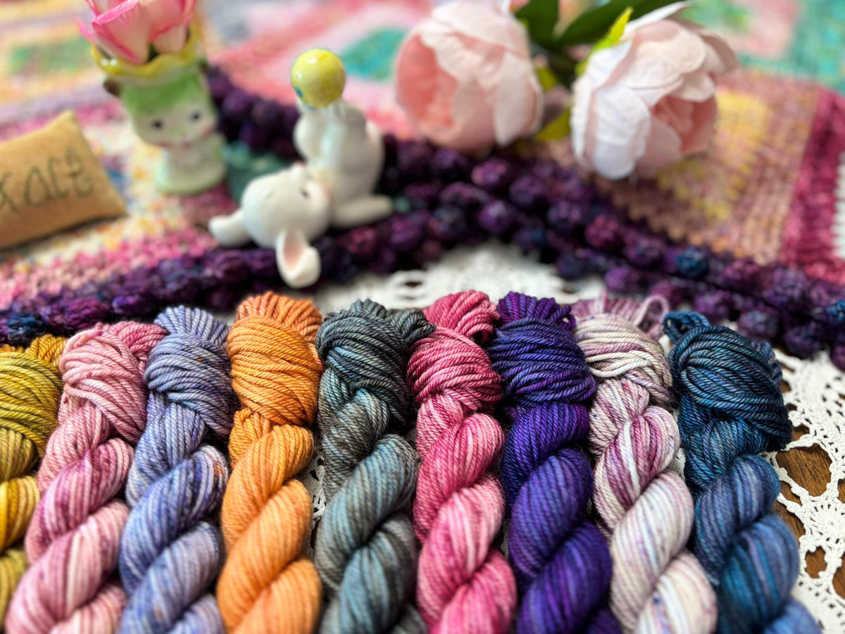 Hallowed Deluxe Blanket Bits Pack – 12 Mini Skeins + 100g Skein Hand Dyed Merino, 8ply, 752m, 75% Merino 25% Nylon