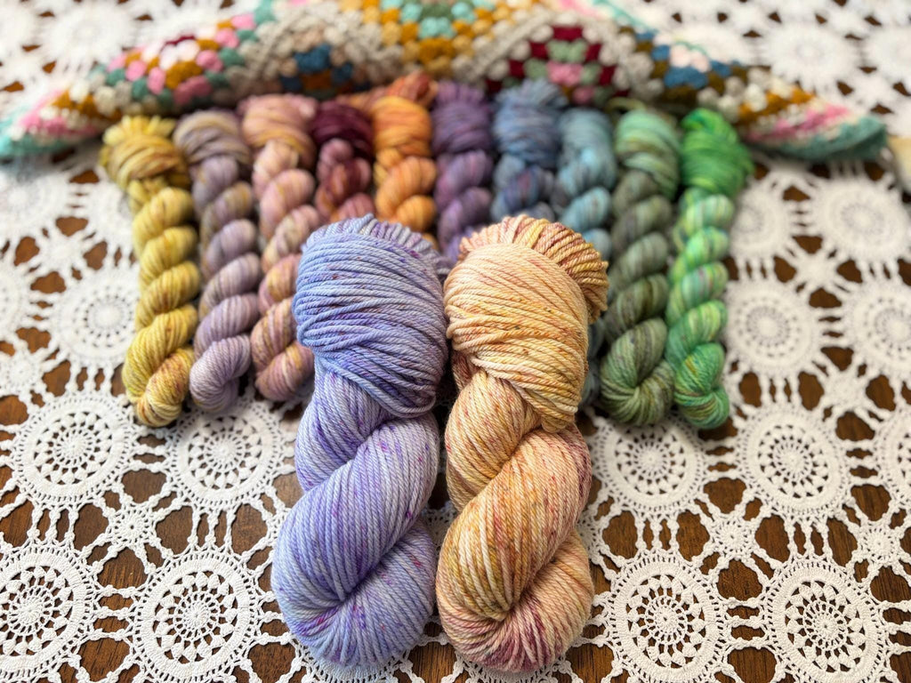 Colour Pop Blanket Bits Deluxe Pack – 10 Mini Skeins + 2 x 50g Skeins Hand Dyed Merino, 8ply, 675m, 75% Merino 25% Nylon