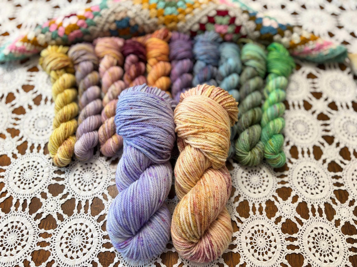 Colour Pop Blanket Bits Deluxe Pack – 10 Mini Skeins + 2 x 50g Skeins Hand Dyed Merino, 8ply, 675m, 75% Merino 25% Nylon