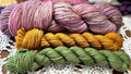 Silly Socks Set 01 Faded Pink/Green – 2 Mini Skeins + 1 x 100g Skein Hand Dyed Merino, 8ply, 75% Merino 25% Nylon