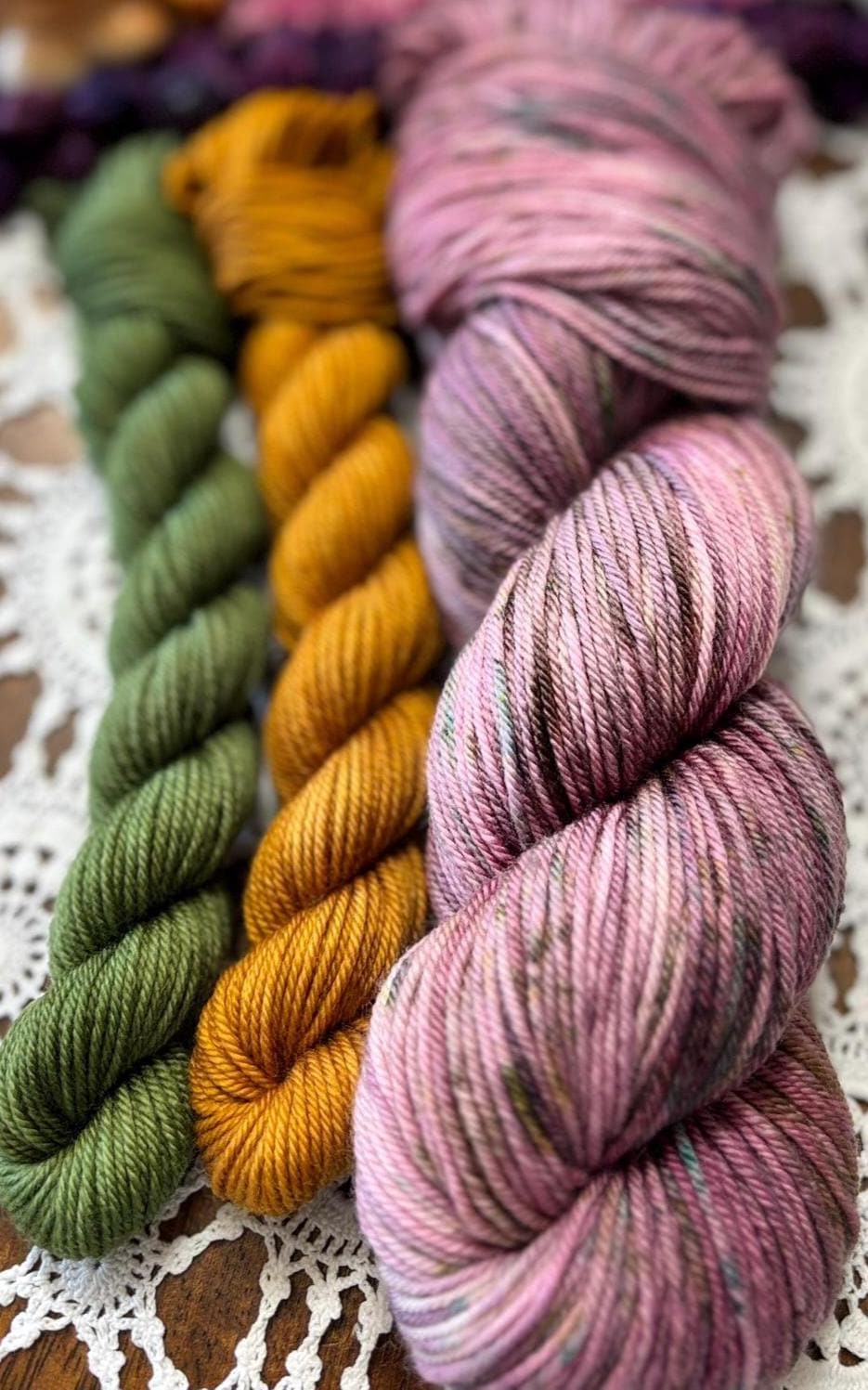 Silly Socks Set 02 Faded Pink/Green – 2 Mini Skeins + 1 x 100g Skein Hand Dyed Merino, 8ply, 75% Merino 25% Nylon