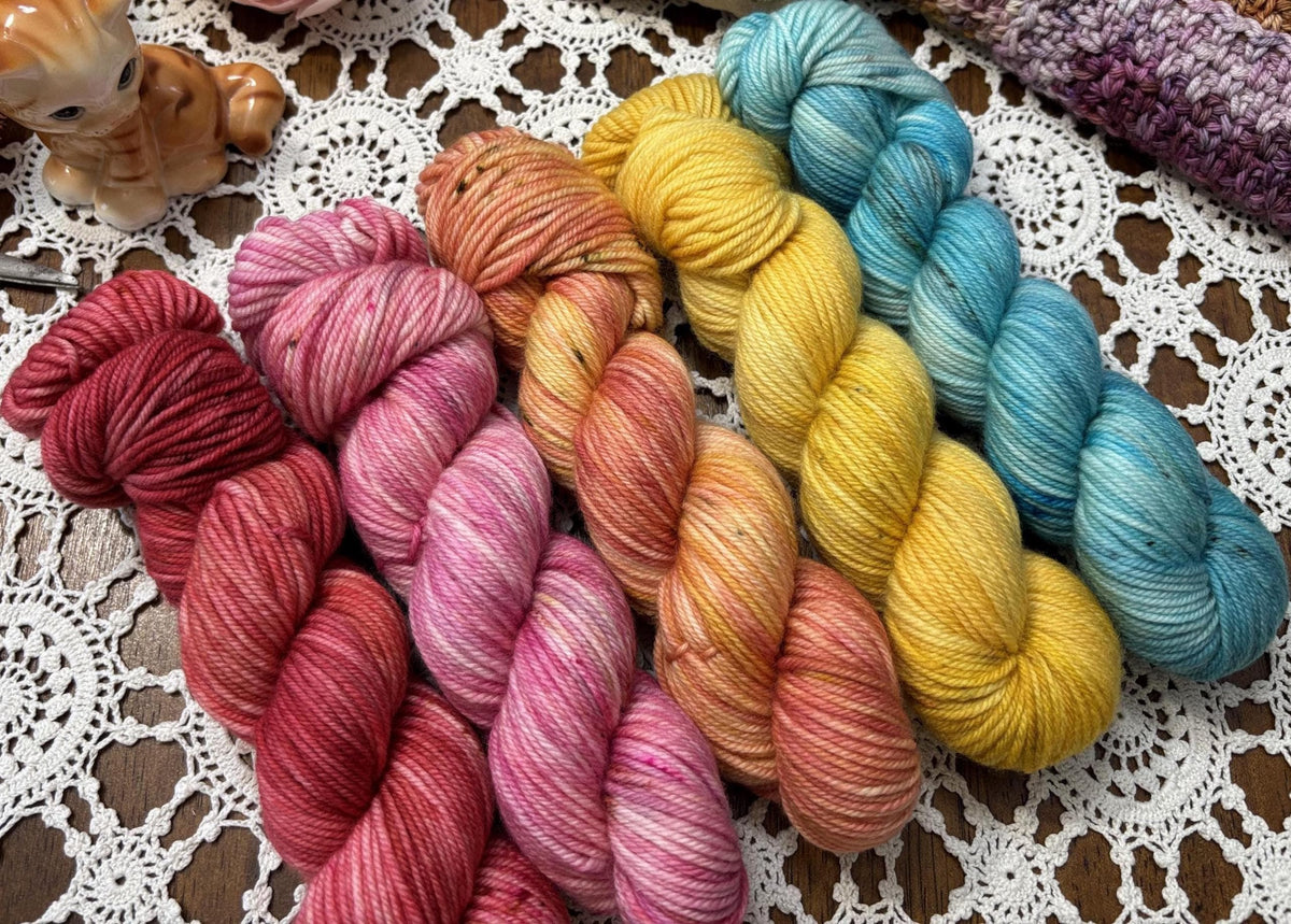 Lolly Bags – 5 x 50g Skeins Hand Dyed Pure Merino Yarn, 8ply, 100% Superwash Merino