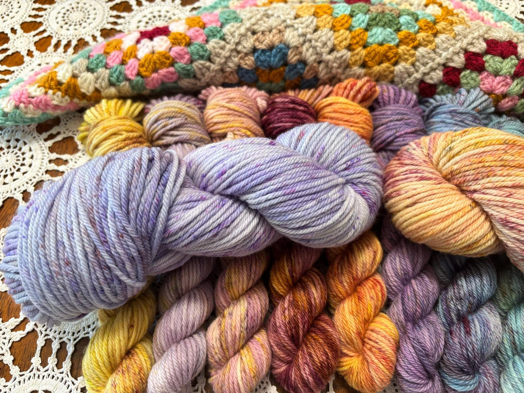 Colour Pop Blanket Bits Deluxe Pack – 10 Mini Skeins + 2 x 50g Skeins Hand Dyed Merino, 8ply, 675m, 75% Merino 25% Nylon