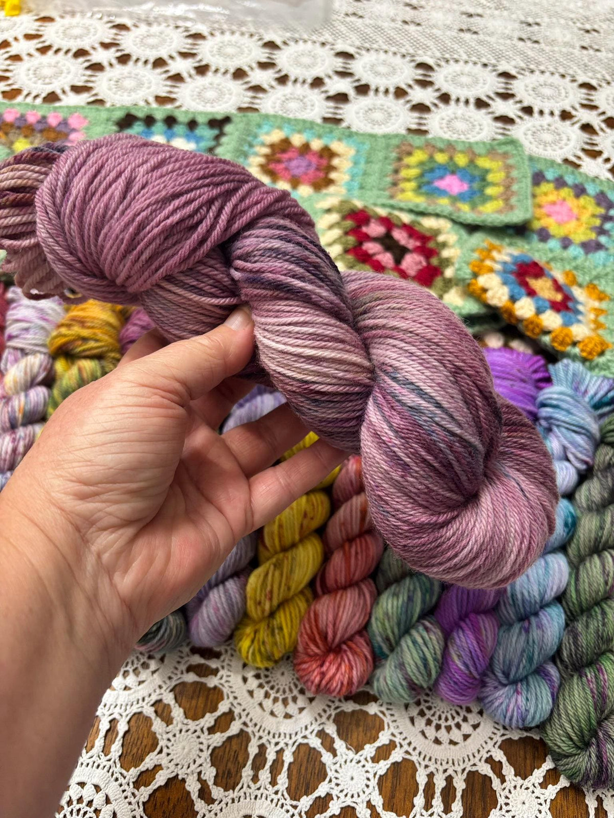 Colour Pop Blanket Bits Deluxe Pack – 15 Mini Skeins + 100g Skein Hand Dyed Merino, 8ply, 910m, 75% Merino 25% Nylon